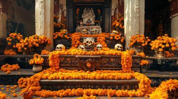 Skulls and Marigolds at an Altar photo