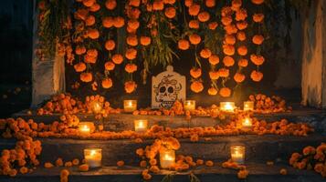 Altar Decorated with Marigolds and Candles for Day of the Dead photo