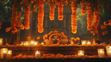 Day of the Dead Altar with Marigolds and Candles photo