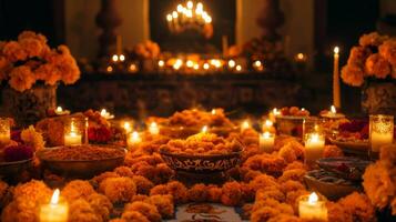 An Altar of Marigolds and Candles for Da de Muertos photo