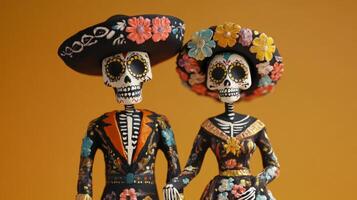 Two Day of the Dead Skeletons in Traditional Clothing photo