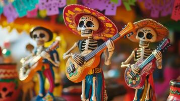 Colorful Skeletons Playing Guitars for Day of the Dead photo