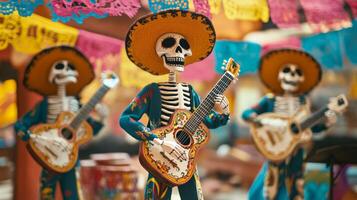 Day of the Dead Skeleton Band Playing Guitars photo