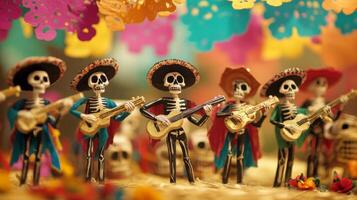 Skeleton Band Playing Guitars in Sombrero Hats photo