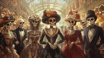 Skeletons in Formal Attire at a Grand Ball photo