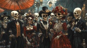 Skeletons in Formal Attire at a Gathering photo