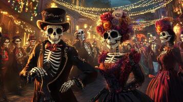 Skeleton Couple Dancing at a Day of the Dead Celebration photo
