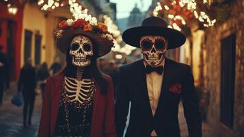 Couple Dressed as Skeletons for Day of the Dead Celebration photo