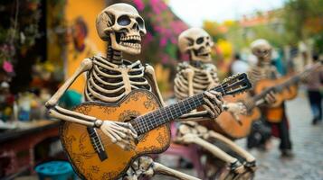 Skeleton Musicians Playing Guitars in Mexico photo