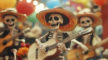 A Skeleton Playing a Guitar with a Sombrero photo