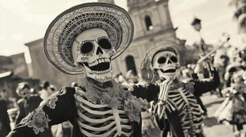 Two Skeletons in Sombreros Dressed for Da de Muertos photo