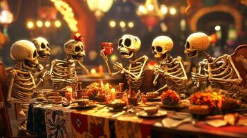 Skeletons Enjoying a Festive Meal Together photo