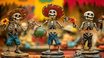 Three Day of the Dead Skeleton Figurines photo