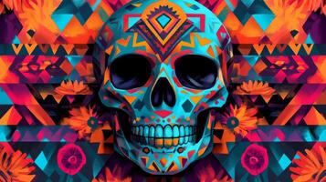 Geometrically Patterned Skull with Vibrant Colors photo