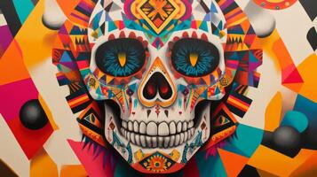 A Colorful Geometric Sugar Skull Mural photo