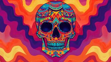 Colorful Geometric Skull on a Wavy Background photo