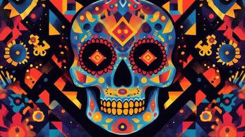 Colorful Sugar Skull with Geometric Background photo