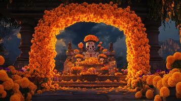 Day of the Dead Altar Decorated with Marigolds photo