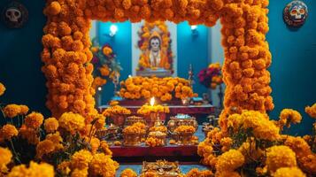 Marigold Flowers Frame a Day of the Dead Altar photo