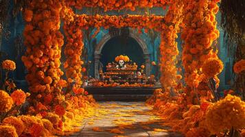 Day of the Dead Altar Decorated with Marigolds photo