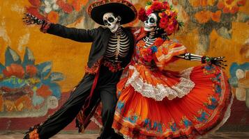 Couple Dressed as Skeletons for Day of the Dead Celebration photo