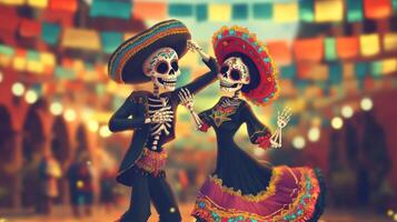Skeletal Couple Dancing at a Festive Gathering photo