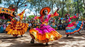 Dancers in Skeleton Costumes Perform During Day of the Dead Celebrations photo
