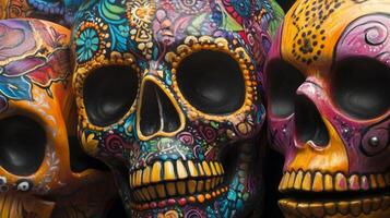 Colorful Decorated Skulls with Floral Patterns photo