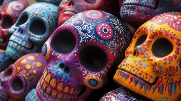 Colorful Hand-Painted Sugar Skulls photo