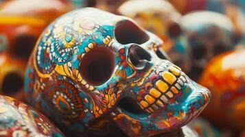 A Close-Up of a Brightly Painted Sugar Skull photo