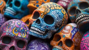 Colorful Decorated Skulls with Floral Patterns photo