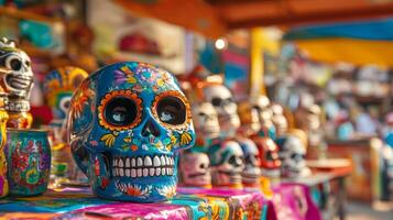 Colorful Sugar Skull Decorated with Floral Patterns photo