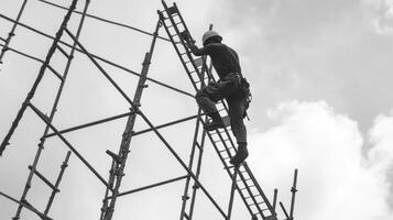 Construction Worker Ascending Scaffolding photo