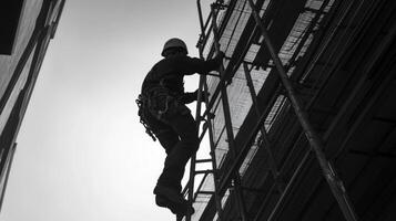 Construction Worker Ascending Scaffolding photo