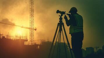 Construction Worker Using a Theodolite for Surveying photo