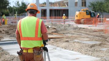 Construction Worker Using Survey Equipment at a Site photo