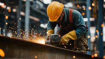 Construction Worker Using a Grinder to Cut Metal photo