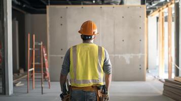 Construction Worker Standing in an Unfinished Building photo
