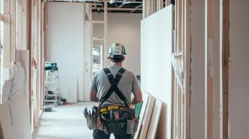 Construction Worker in an Unfinished Building photo