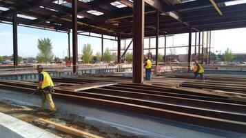 Construction Workers on a Steel Framework of a Building Under Construction photo