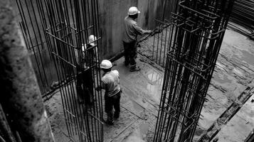 Construction Workers Standing in a Concrete Framework photo