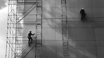 Construction Workers on Scaffolding on a Building photo