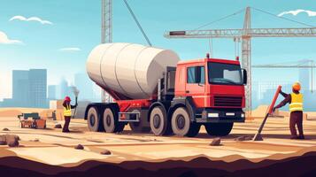 Concrete Mixer Truck at a Construction Site with Workers photo