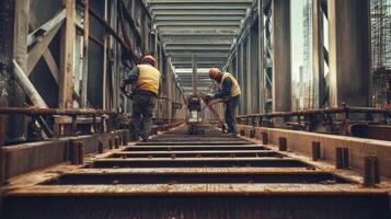 Construction Workers on a Metal Framework photo