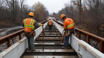 Construction Workers on a Bridge Deck During Construction photo