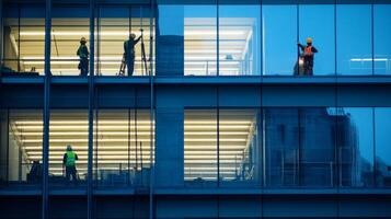 Construction Workers on a High-Rise Building at Dusk photo
