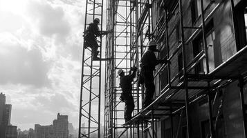 Construction Workers on Scaffolding Working on a Building photo
