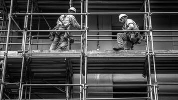 Two Construction Workers On Scaffolding During a Building Project photo