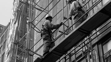 Two Construction Workers on Scaffolding During a Renovation photo