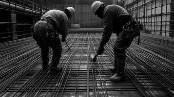 Two Construction Workers on a Rebar Grid photo